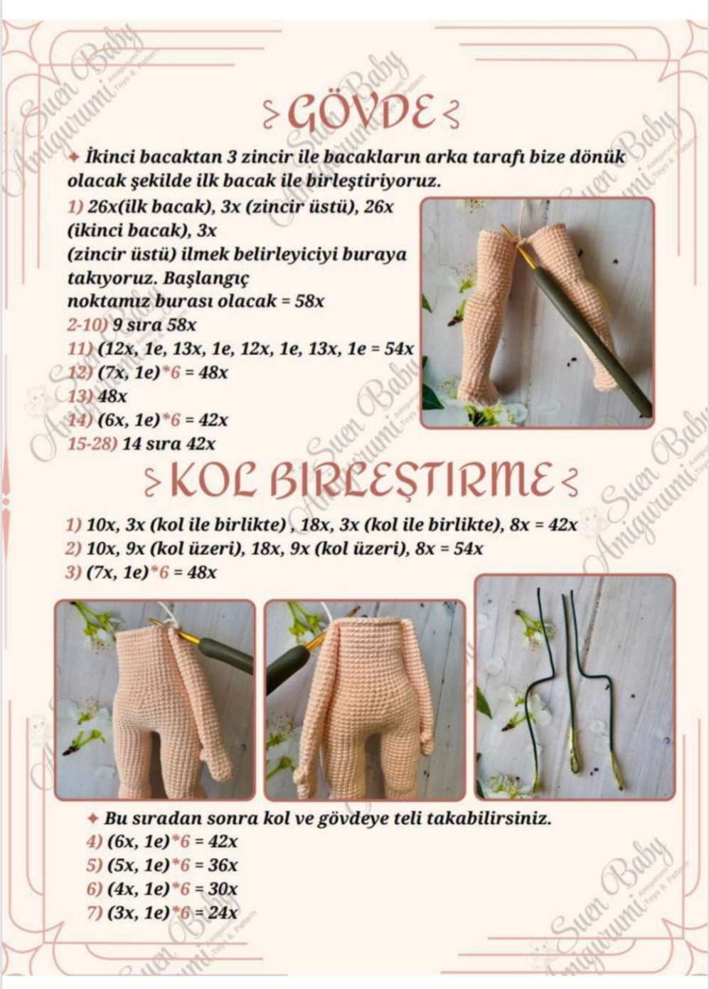 Kırmızı Çiçekli Amigurumi Kız Bebek Modeli ve Yapılış Şeması