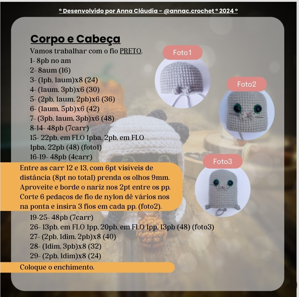 Kon, o Gato Fantasma: Receita de Amigurumi de Halloween