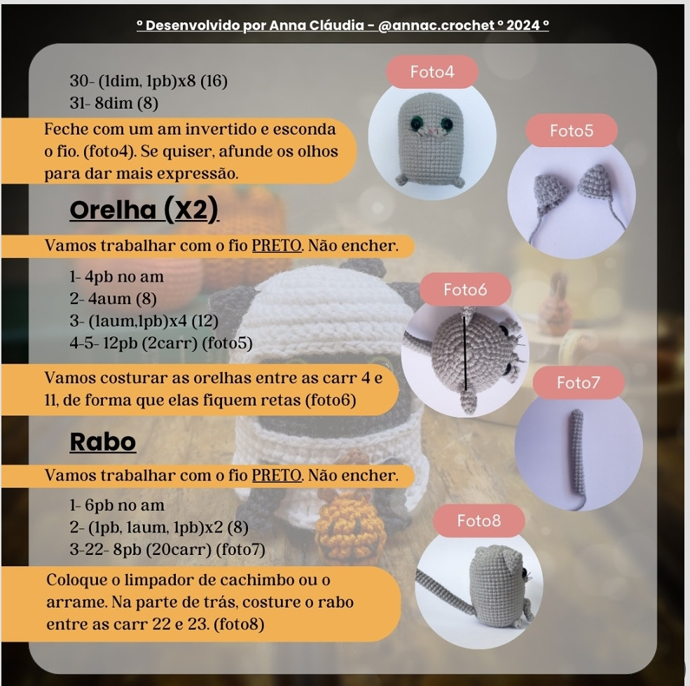 Kon, o Gato Fantasma: Receita de Amigurumi de Halloween