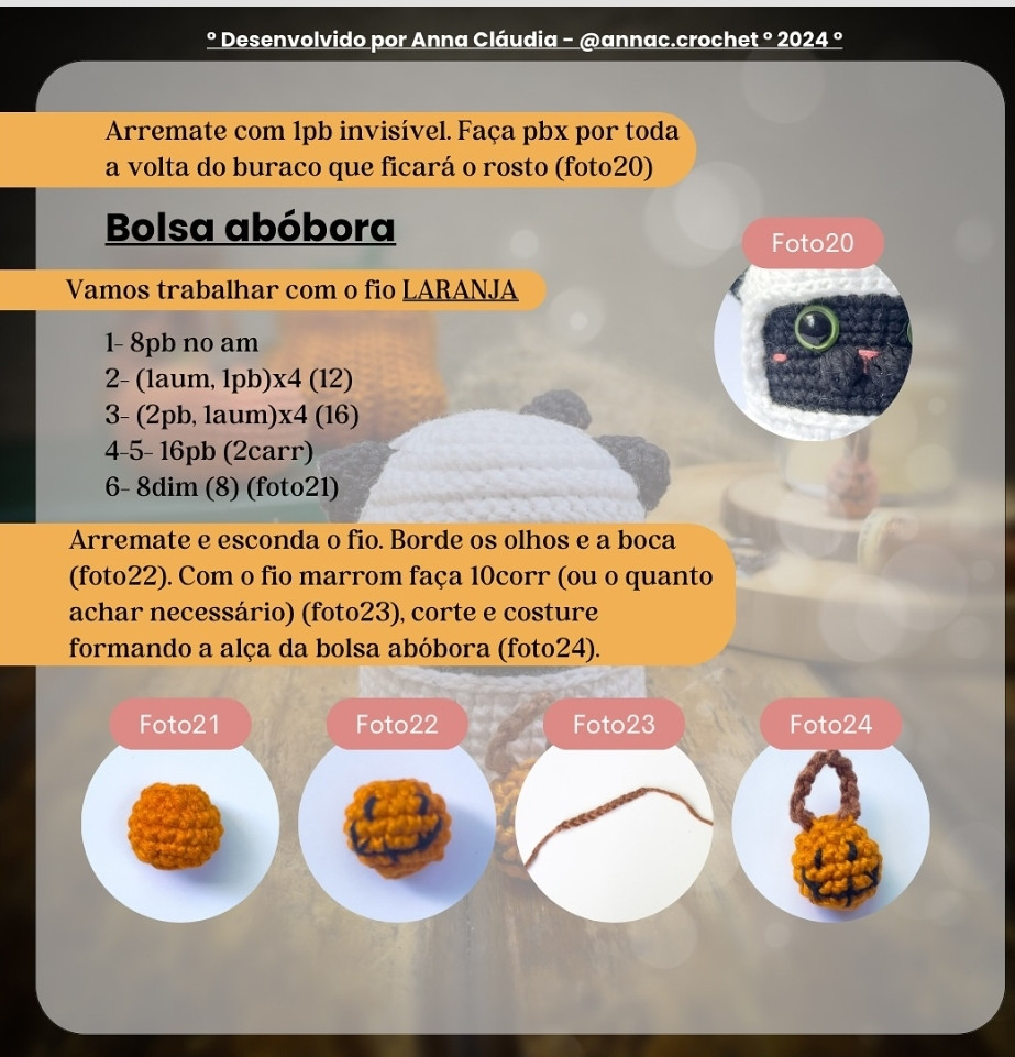 Kon, o Gato Fantasma: Receita de Amigurumi de Halloween