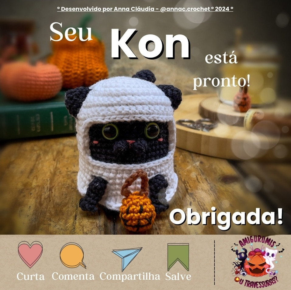Kon, o Gato Fantasma: Receita de Amigurumi de Halloween