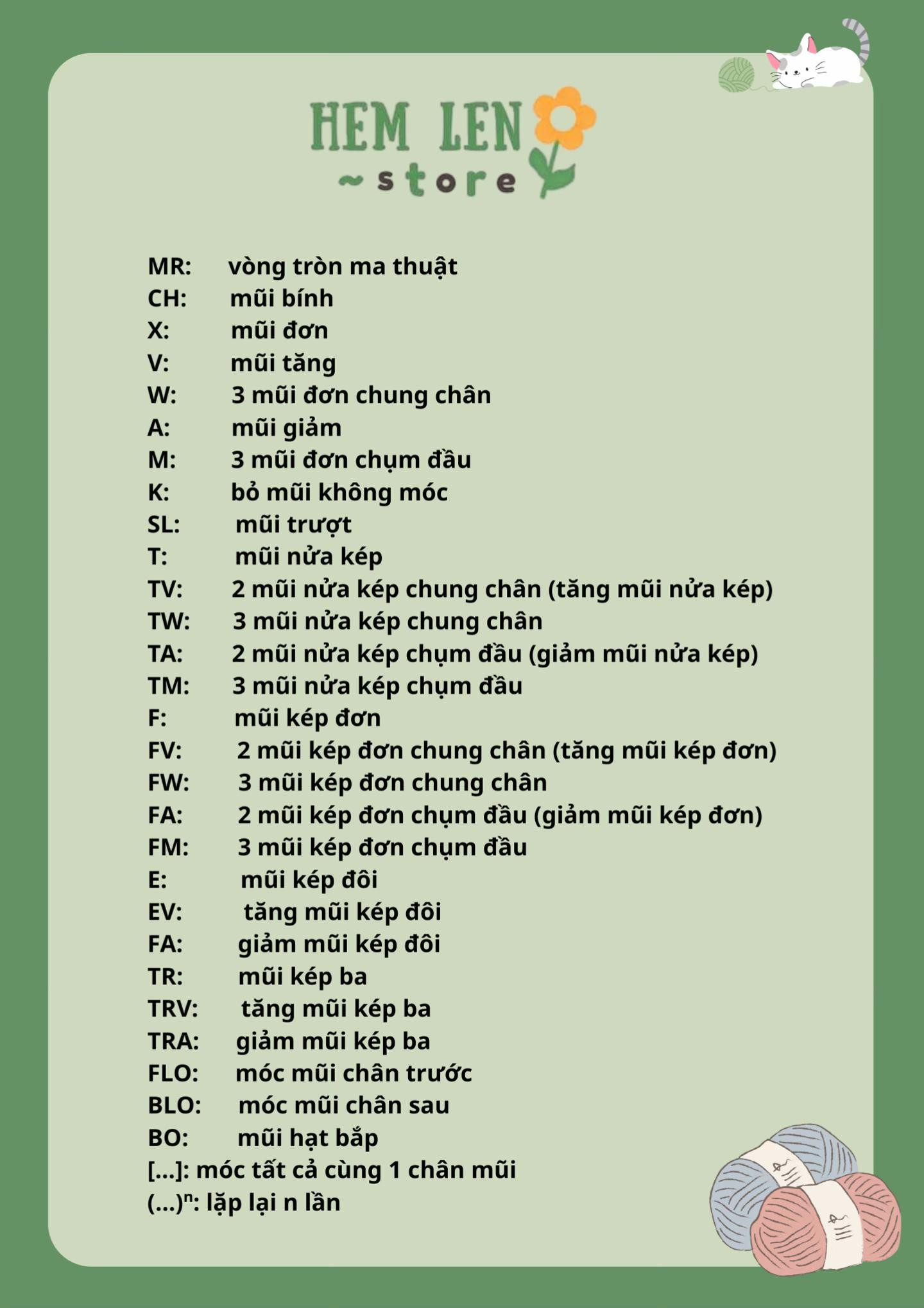 Ký hiệu móc len tiếng việt tiếng anh