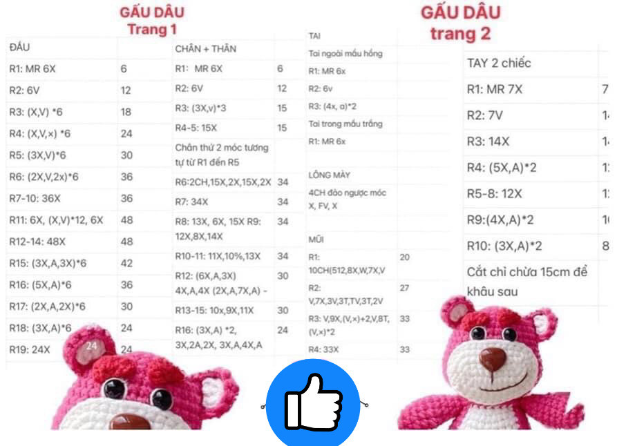 Mẫu Hướng Dẫn Móc Len Gấu Bông Hồng Dễ Thương