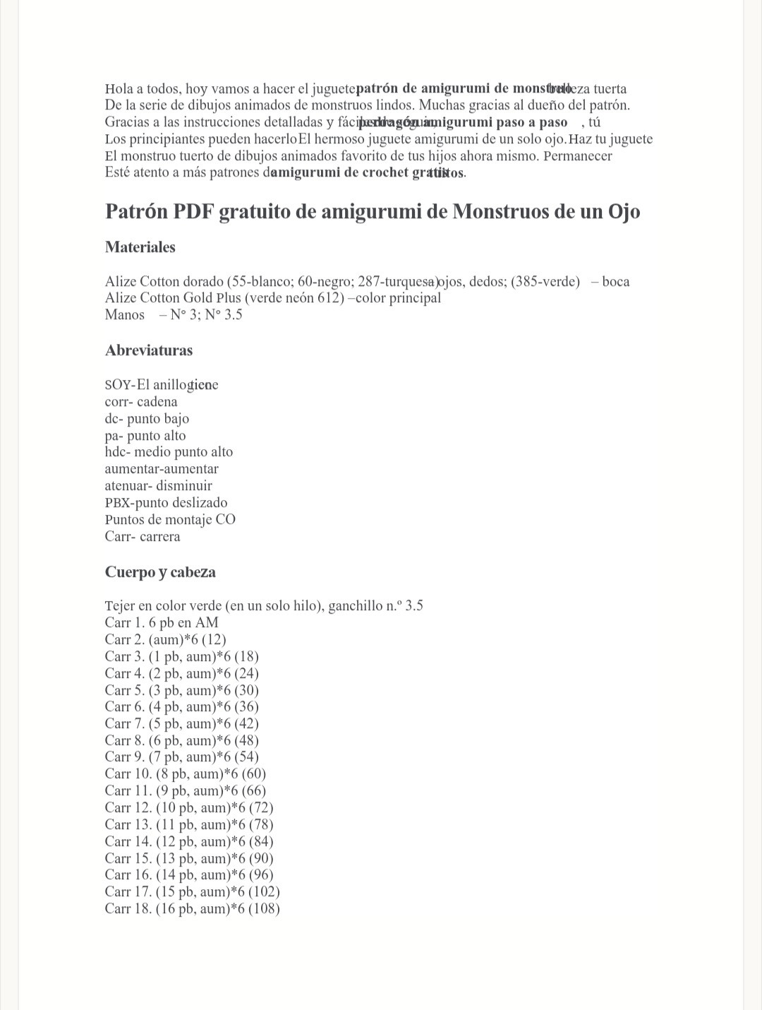 Monstruo de un ojo: Patrón amigurumi gratis en PDF