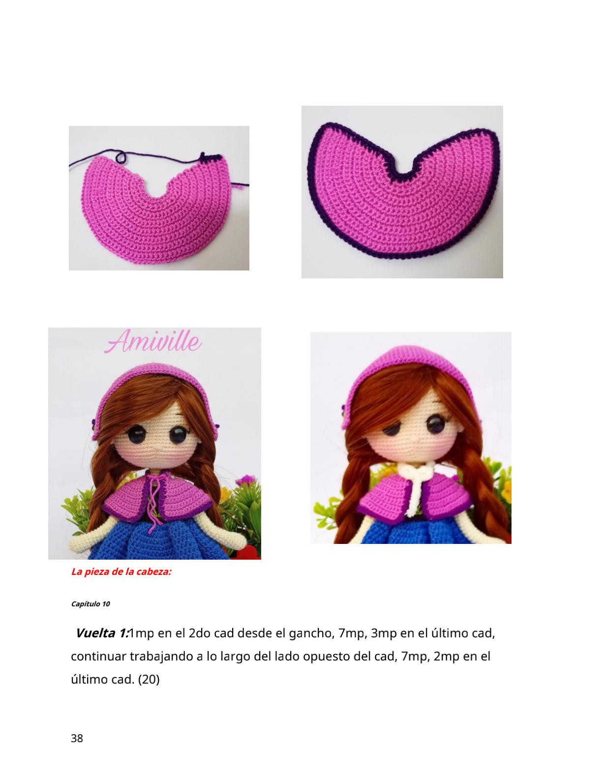 Muñeca Amigurumi con vestido azul y capa rosa para tejer a crochet