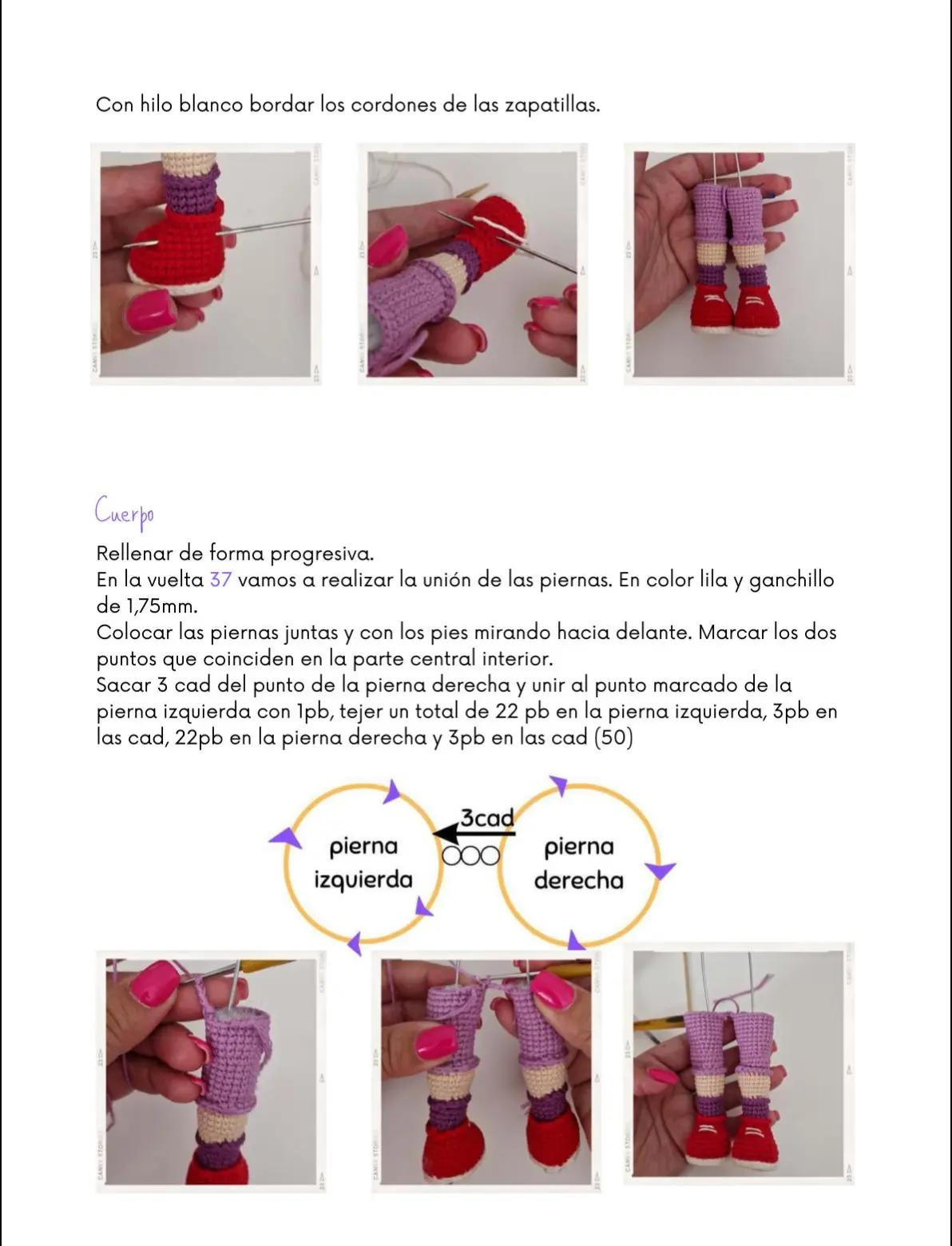 Muñeca de crochet con auriculares y falda roja vibrante
