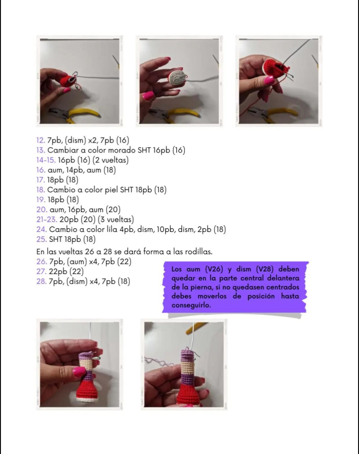 Muñeca de crochet con auriculares y falda roja vibrante