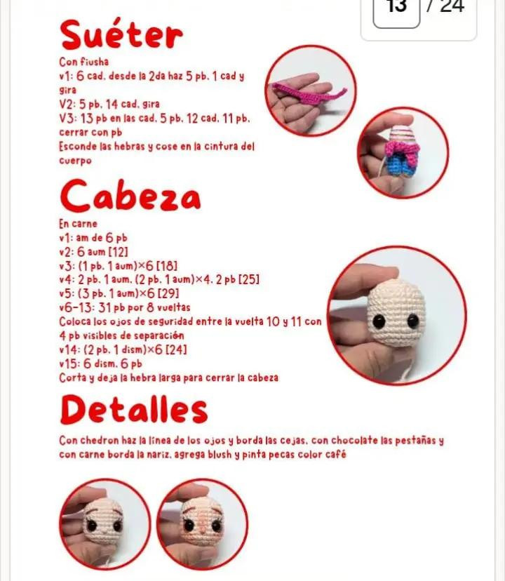 Muñeca de crochet con sombrero y vestido colorido
