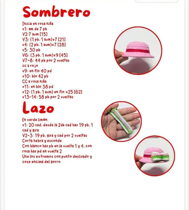 Muñeca de crochet con sombrero y vestido colorido