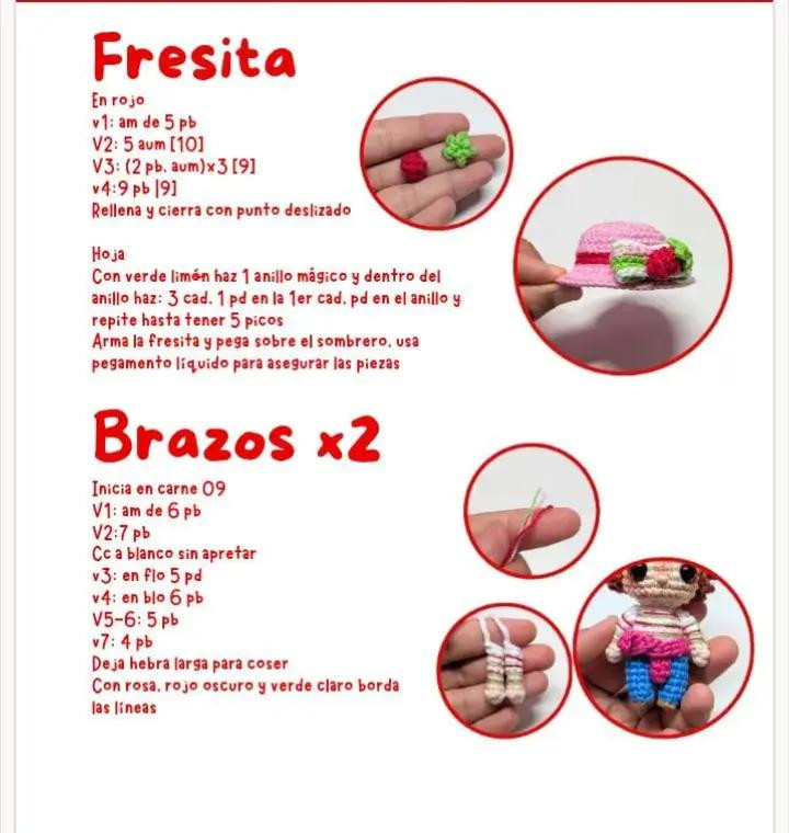 Muñeca de crochet con sombrero y vestido colorido