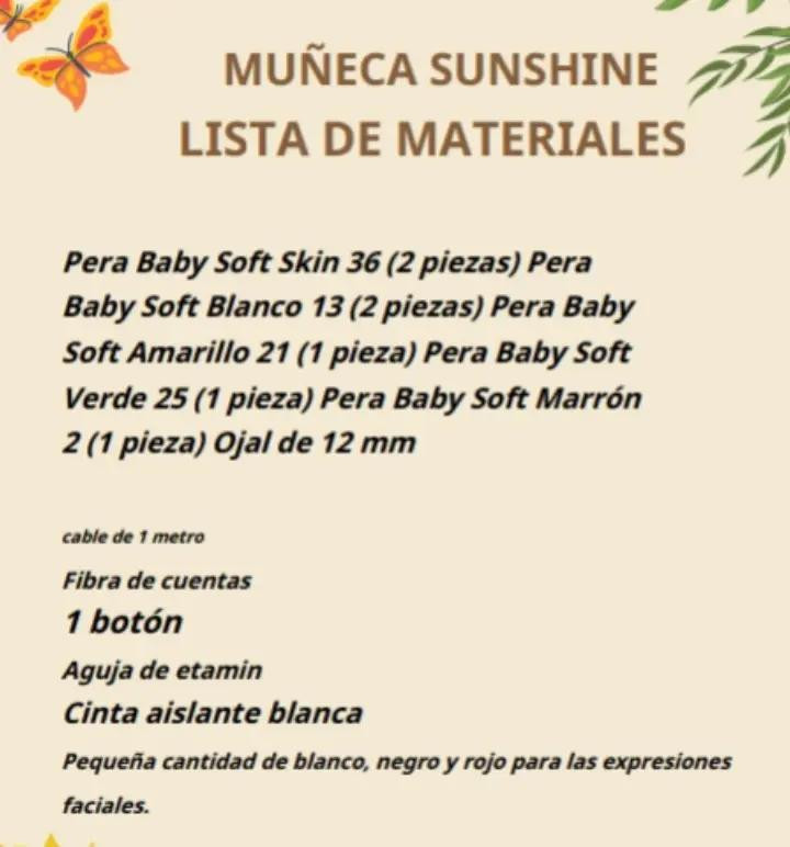 Muñeca de crochet con vestido blanco adornado con girasoles amarillos