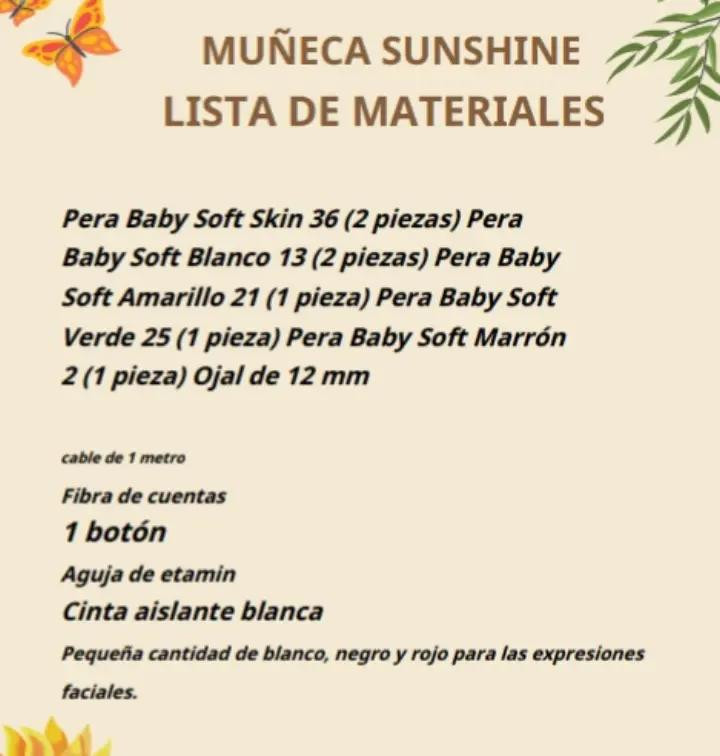 Muñeca de crochet con vestido blanco adornado con girasoles amarillos