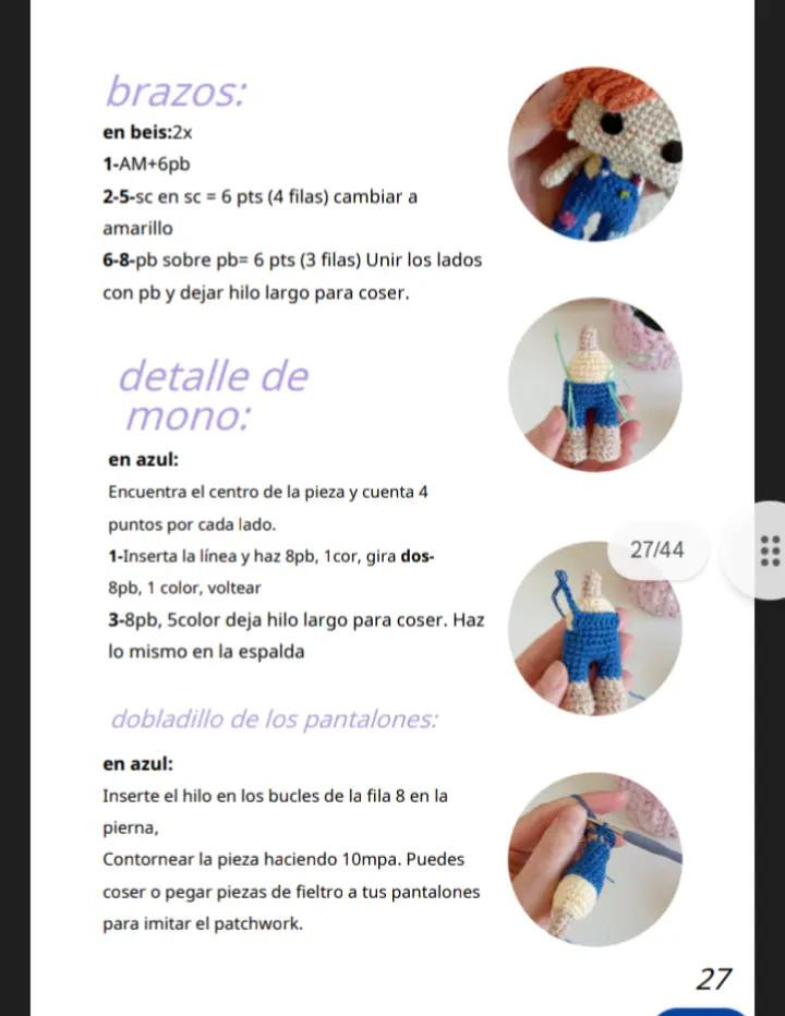Muñeca de ganchillo con libro de aventuras: una obra maestra hecha a mano.