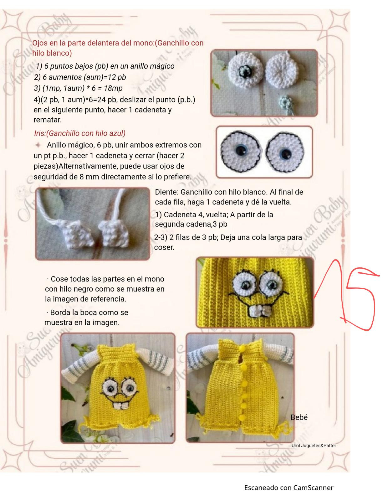Muñeca de ganchillo con vestido de SpongeBob y bolso a juego