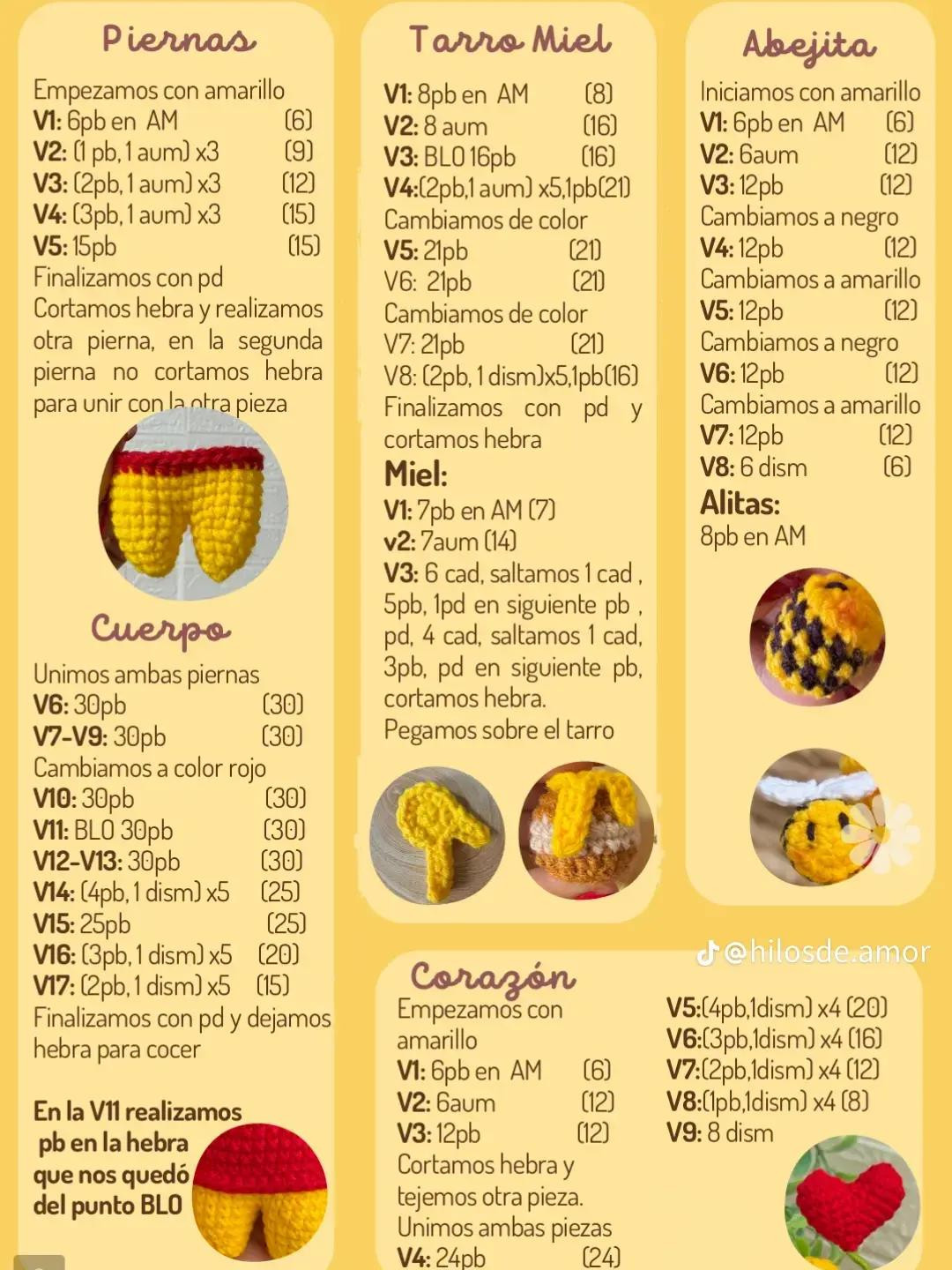 Muñeco de crochet de osito con abeja y corazón para tejedores apasionados