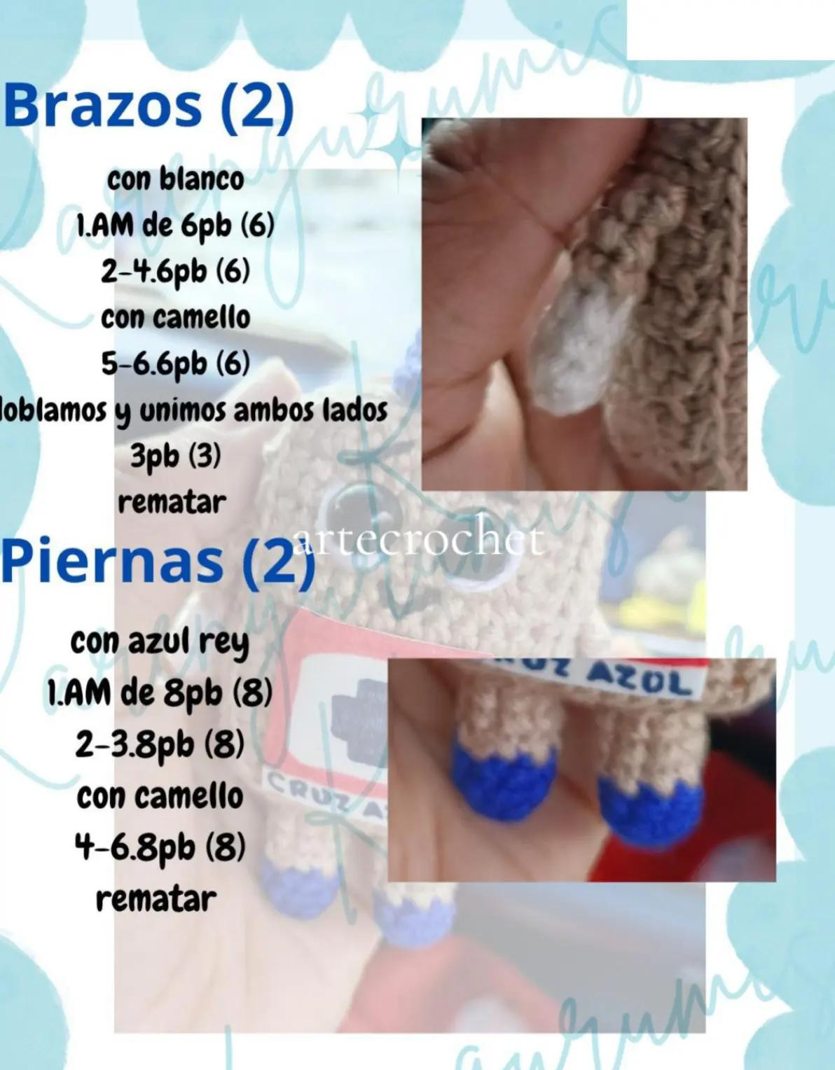 Muñeco tejido a crochet con diseño de botiquín azul y blanco