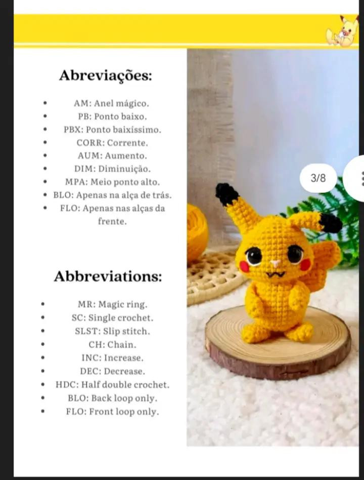 Padrão de Amigurumi: Como Fazer um Baby Pikachu de Crochê