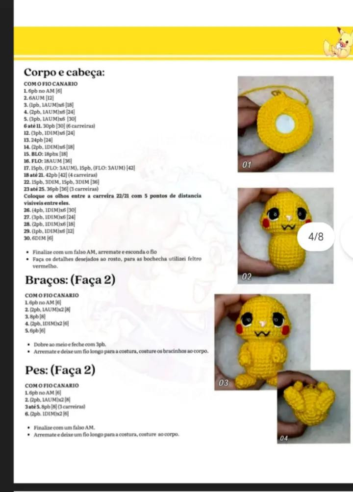 Padrão de Amigurumi: Como Fazer um Baby Pikachu de Crochê