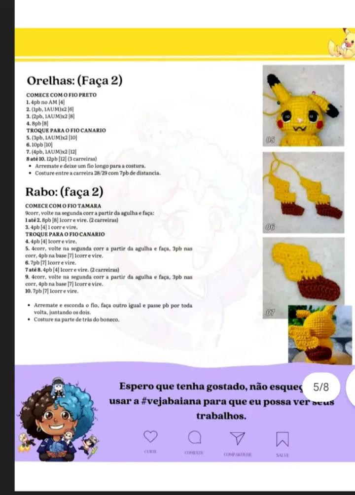 Padrão de Amigurumi: Como Fazer um Baby Pikachu de Crochê