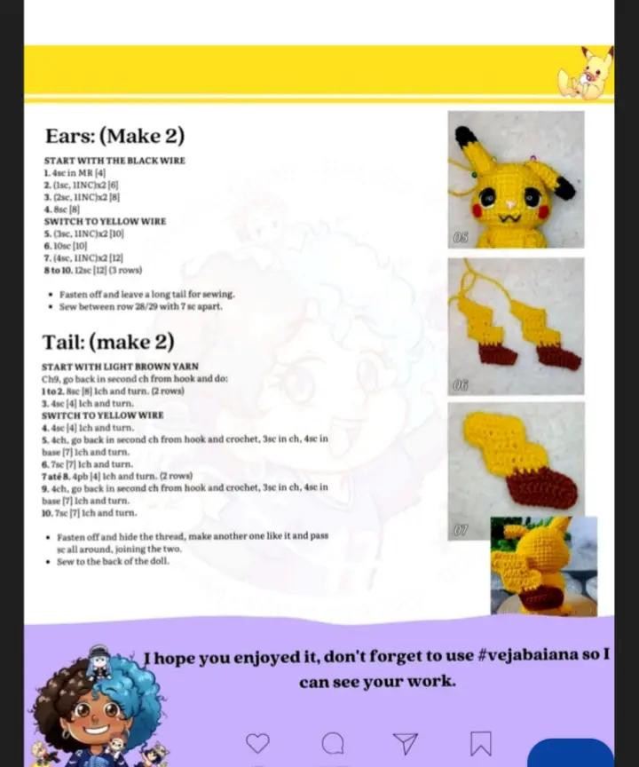 Padrão de Amigurumi: Como Fazer um Baby Pikachu de Crochê