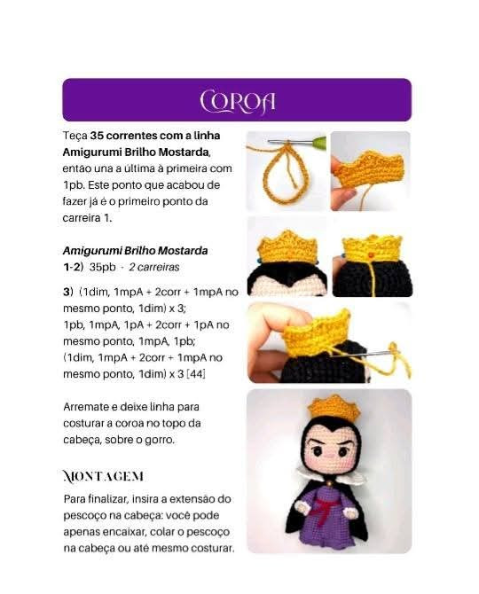 Padrão de Amigurumi: Rainha Má Elegante em Crochê