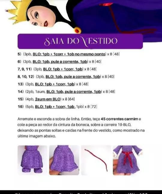 Padrão de Amigurumi: Rainha Má Elegante em Crochê