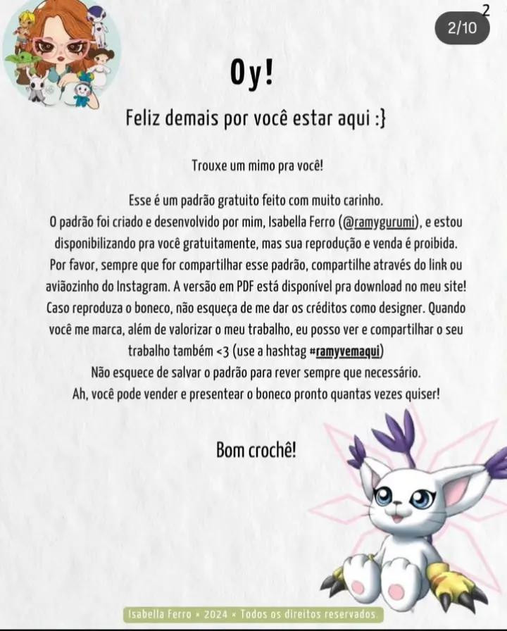 Padrão de Amigurumi Tailmon Gratuito por Isabella Ferro