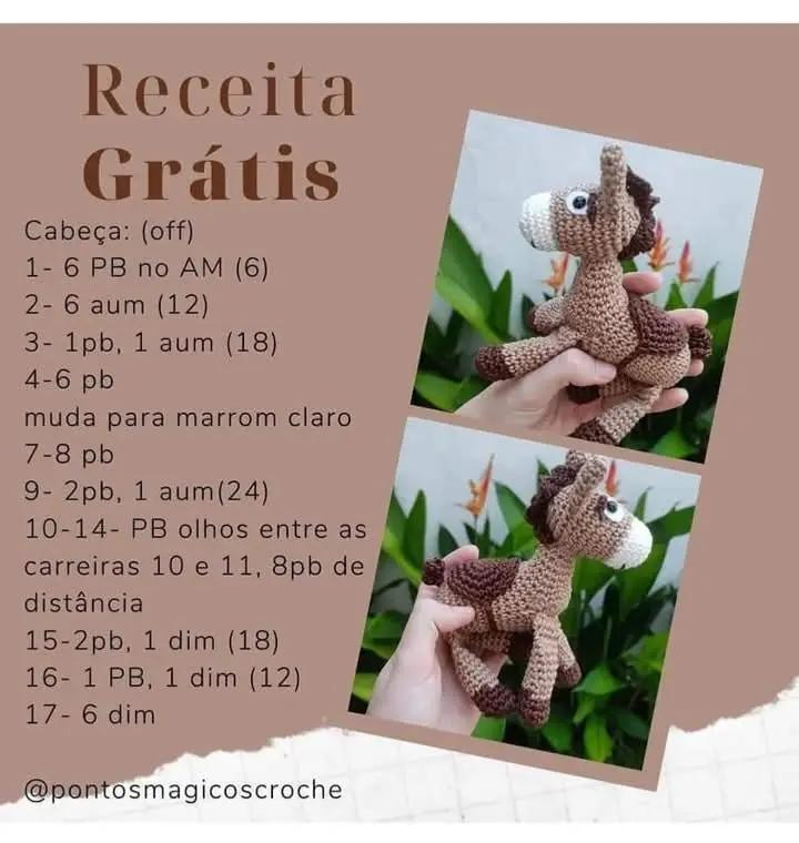 Padrão de Crochê Grátis: Cavalo de Brinquedo Amigurumi