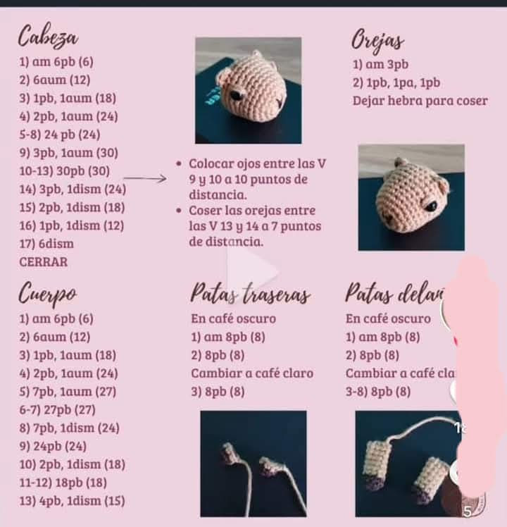 Patrón de amigurumi: Adorable capibara de 8 cm
