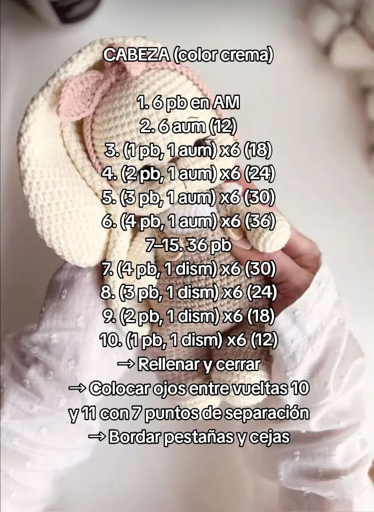 Patrón de Amigurumi: Conejita en Overol, Nivel Intermedio