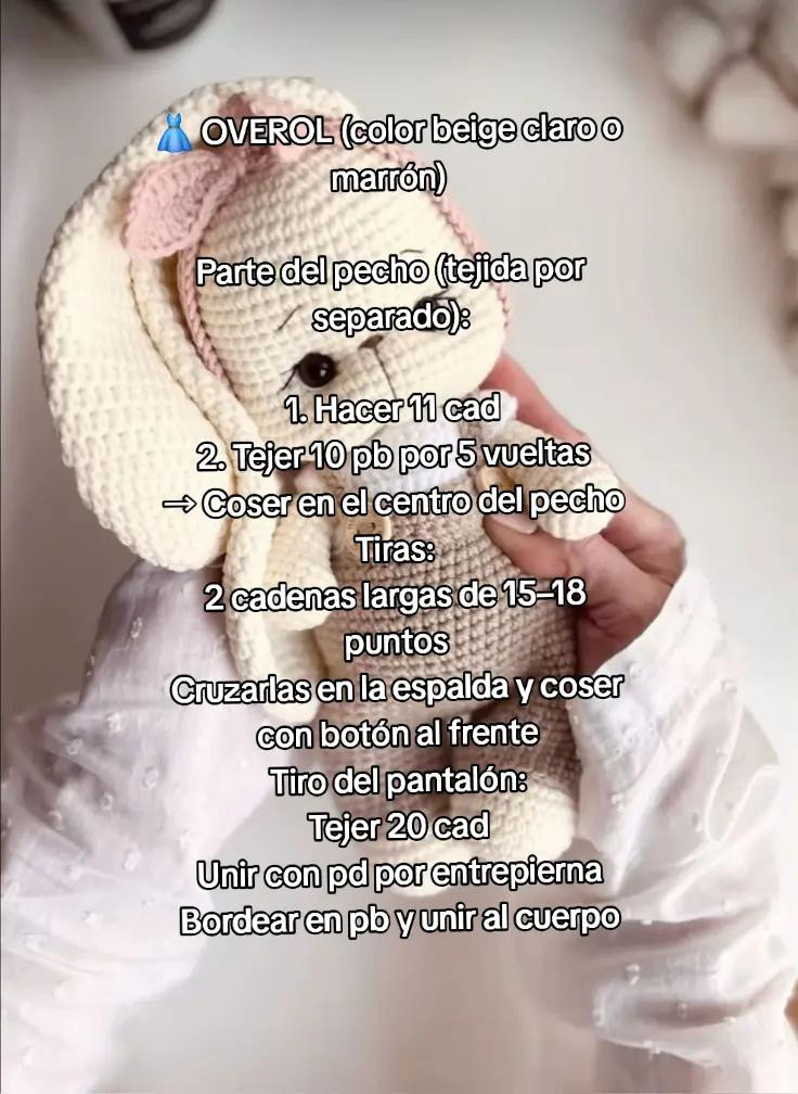 Patrón de Amigurumi: Conejita en Overol, Nivel Intermedio
