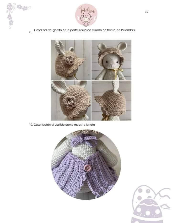 Patrón de Amigurumi: Conejito con Vestido Lila y Sombrero