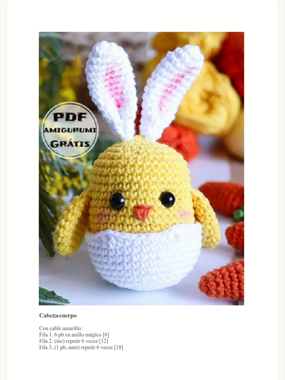 Patrón de Amigurumi: Conejito Pollito con Zanahorias a Crochet