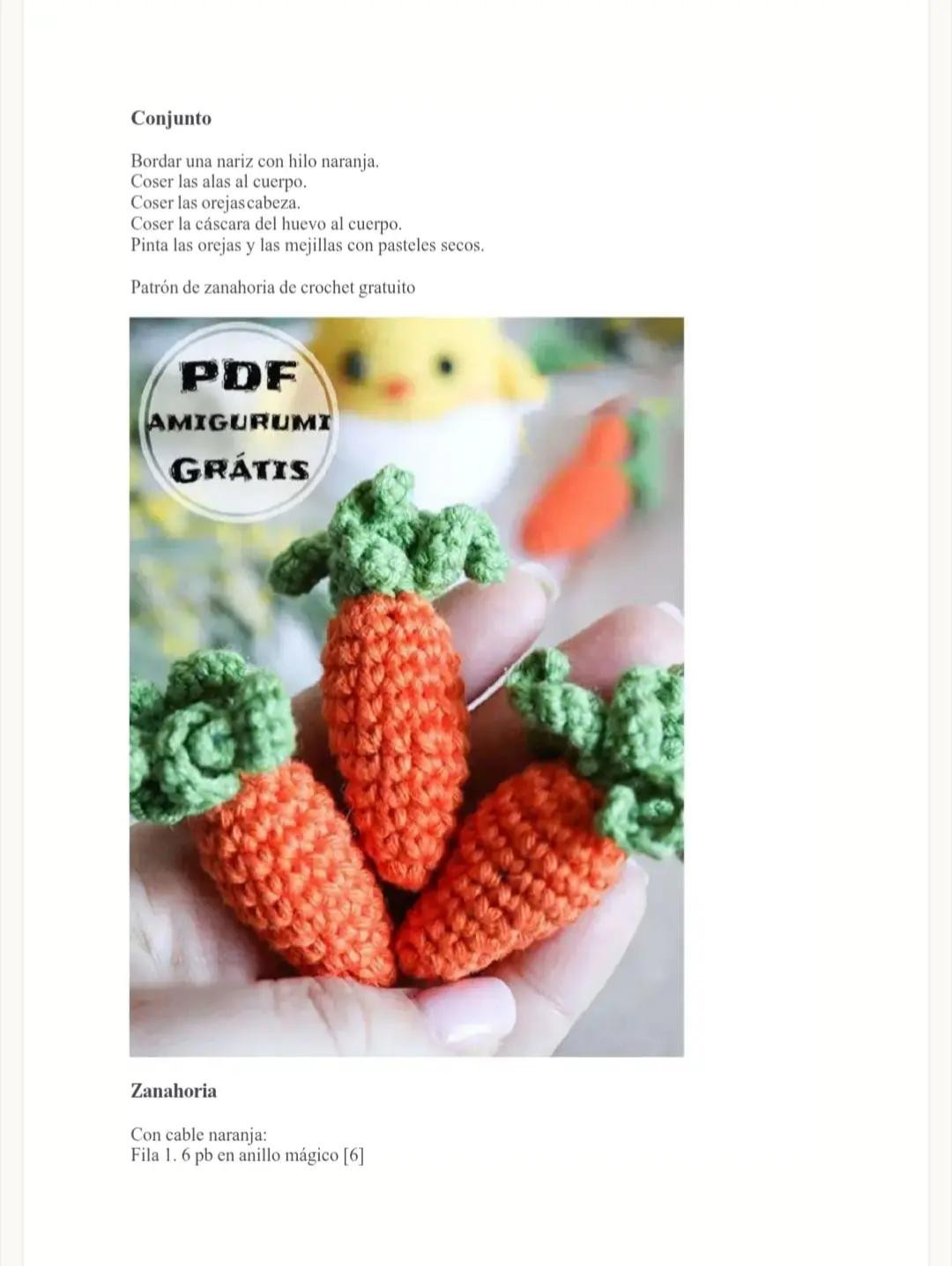 Patrón de Amigurumi: Conejito Pollito con Zanahorias a Crochet