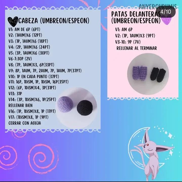 Patrón de Amigurumi: Crea tus propios Umbreon y Espeon con crochet.