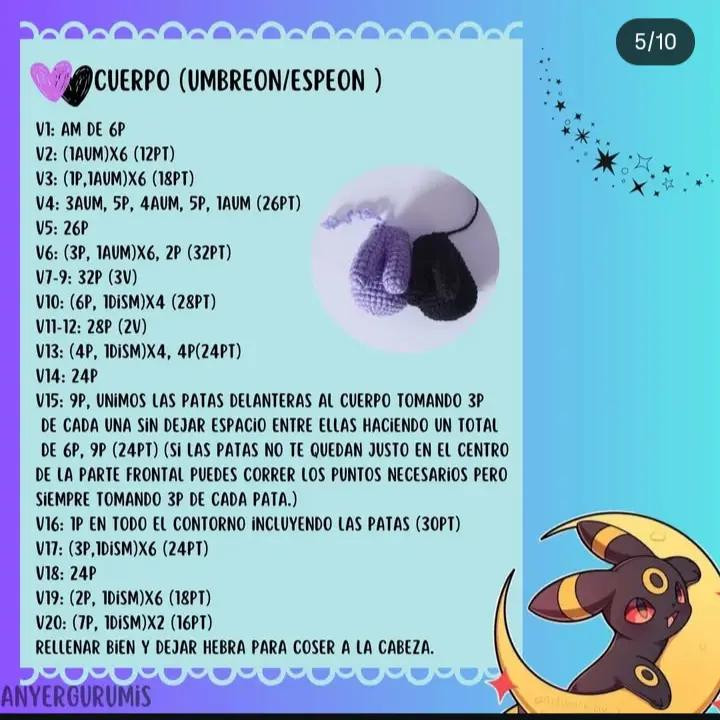 Patrón de Amigurumi: Crea tus propios Umbreon y Espeon con crochet.