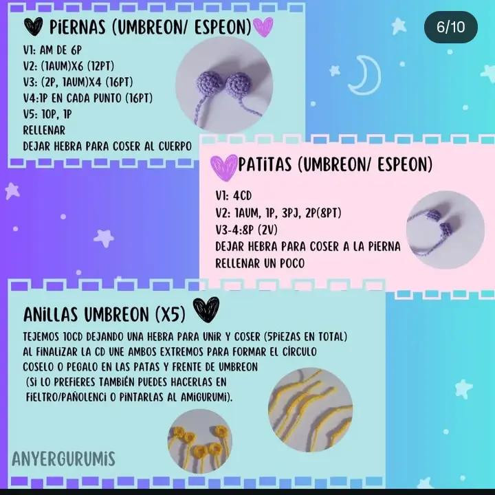 Patrón de Amigurumi: Crea tus propios Umbreon y Espeon con crochet.