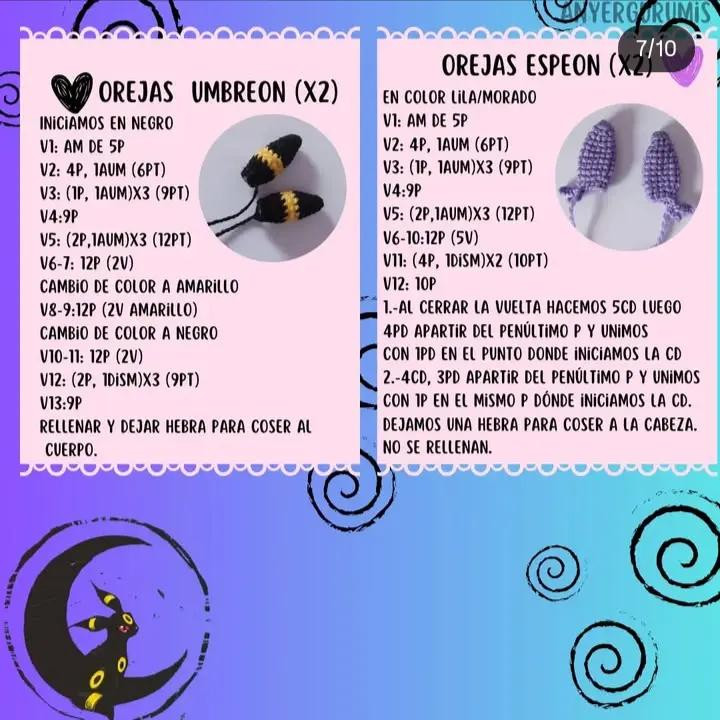 Patrón de Amigurumi: Crea tus propios Umbreon y Espeon con crochet.