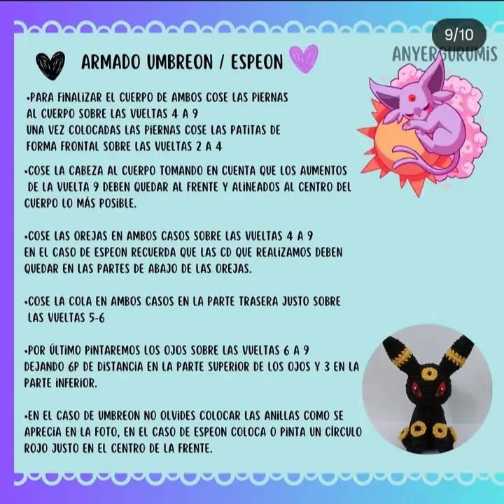 Patrón de Amigurumi: Crea tus propios Umbreon y Espeon con crochet.
