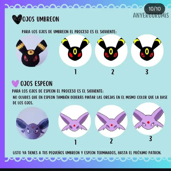 Patrón de Amigurumi: Crea tus propios Umbreon y Espeon con crochet.