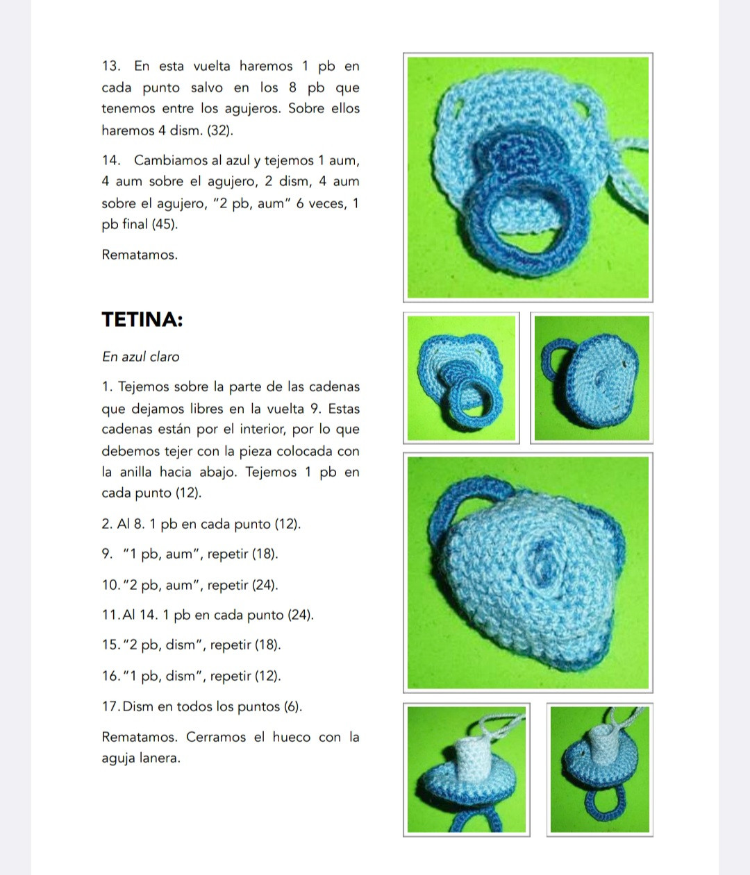 Patrón de amigurumi: crea un chupete de llavero azul paso a paso
