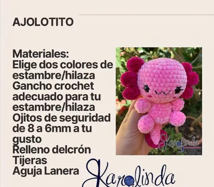 Patrón de amigurumi de axolote en tonos morados, perfecto para principiantes