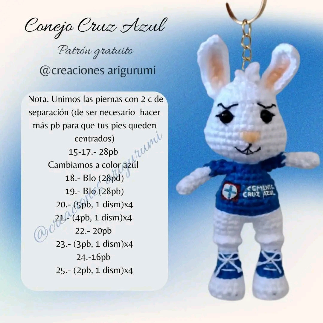 Patrón de amigurumi de conejo azul para llavero