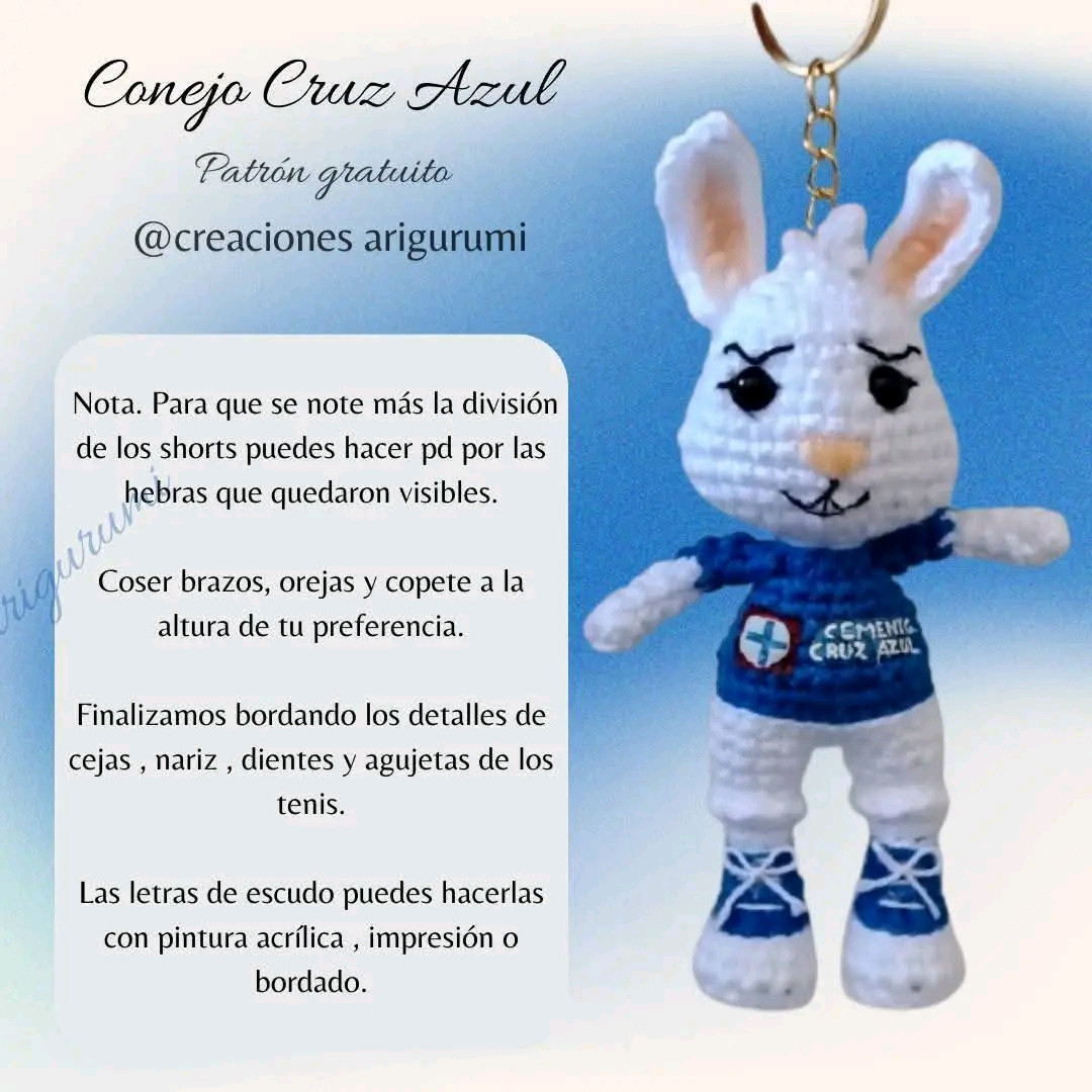 Patrón de amigurumi de conejo azul para llavero
