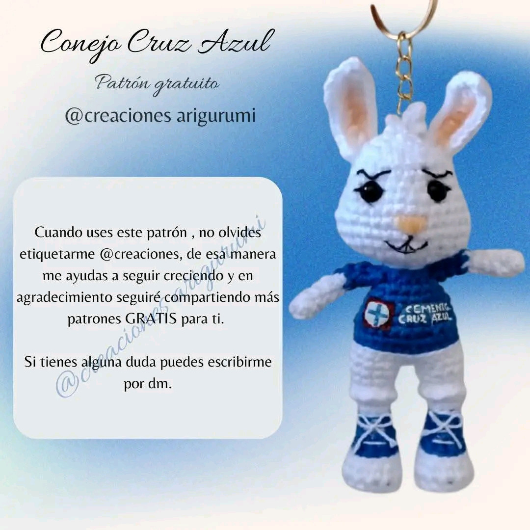 Patrón de amigurumi de conejo azul para llavero