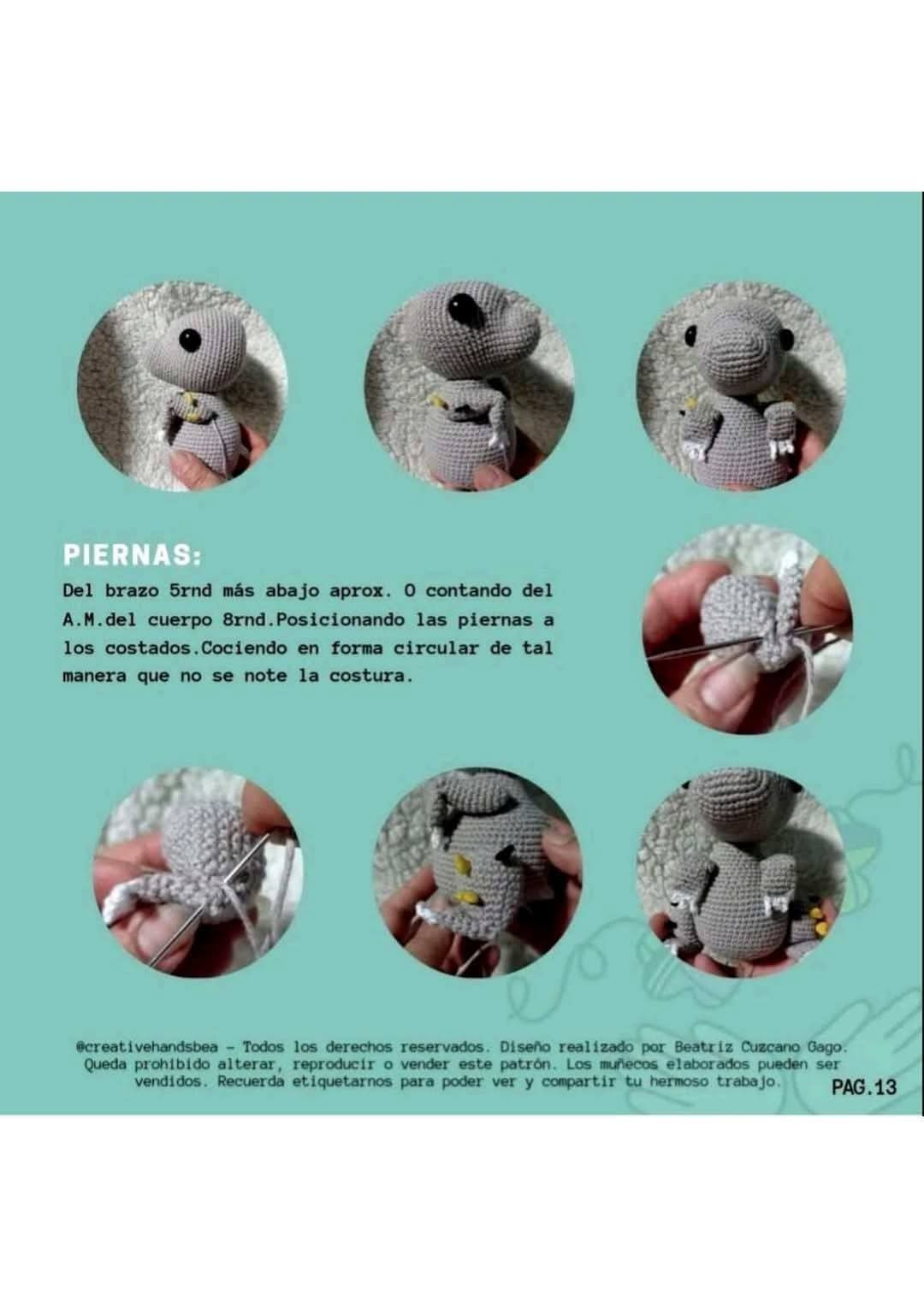 Patrón de Amigurumi de Dinosaurio Azul para Principiantes