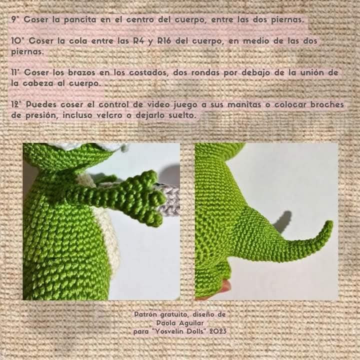Patrón de amigurumi de dinosaurio con flotador para principiantes