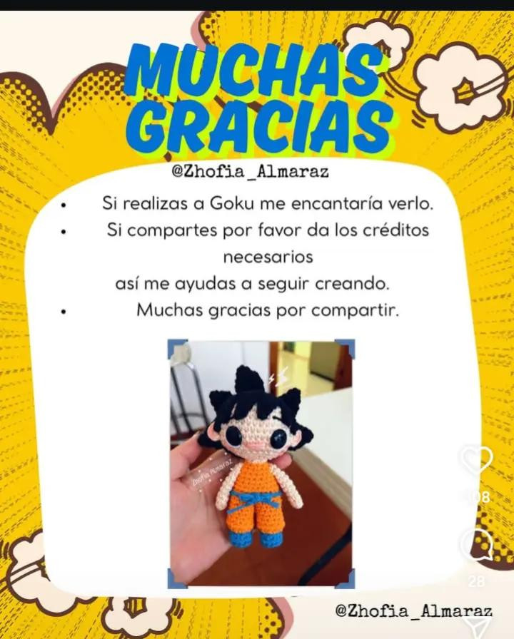 Patrón de amigurumi de Goku gratis para los fanáticos del crochet