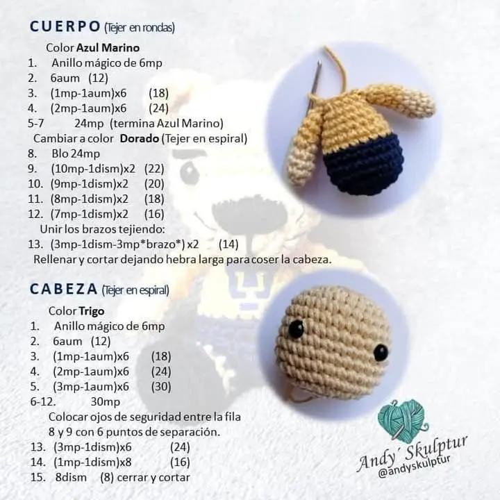 Patrón de Amigurumi de Goyo, el Puma de la Universidad
