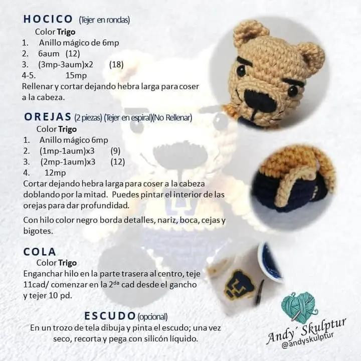 Patrón de Amigurumi de Goyo, el Puma de la Universidad